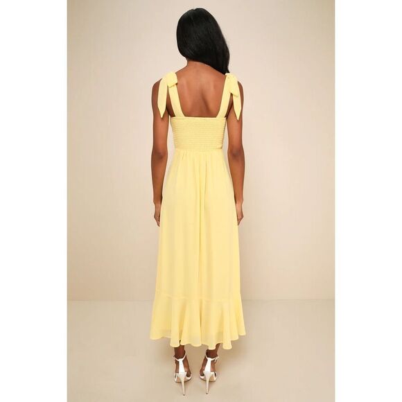 Lulus Summer Invite Yellow Tie-Strap Tiered Midi Dress Size XS NWT - Picture 4 of 11